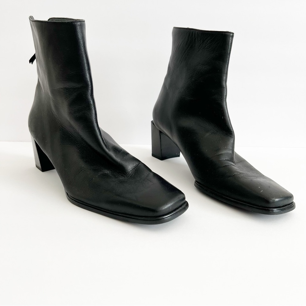 Stuart Weitzman Black Block Heel Square Toe Boots Size 6